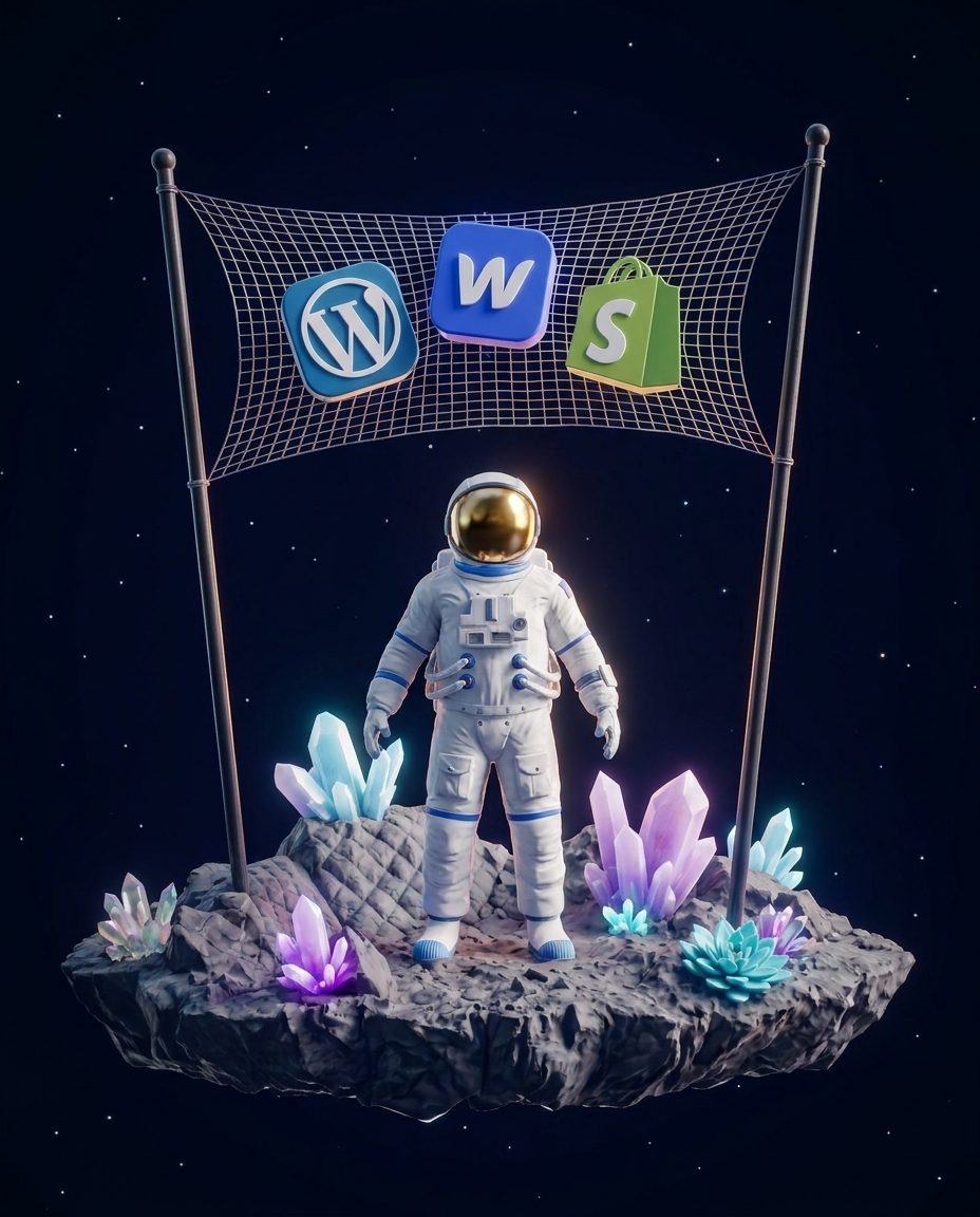 Publisher: astronaut with a gold visor, at work