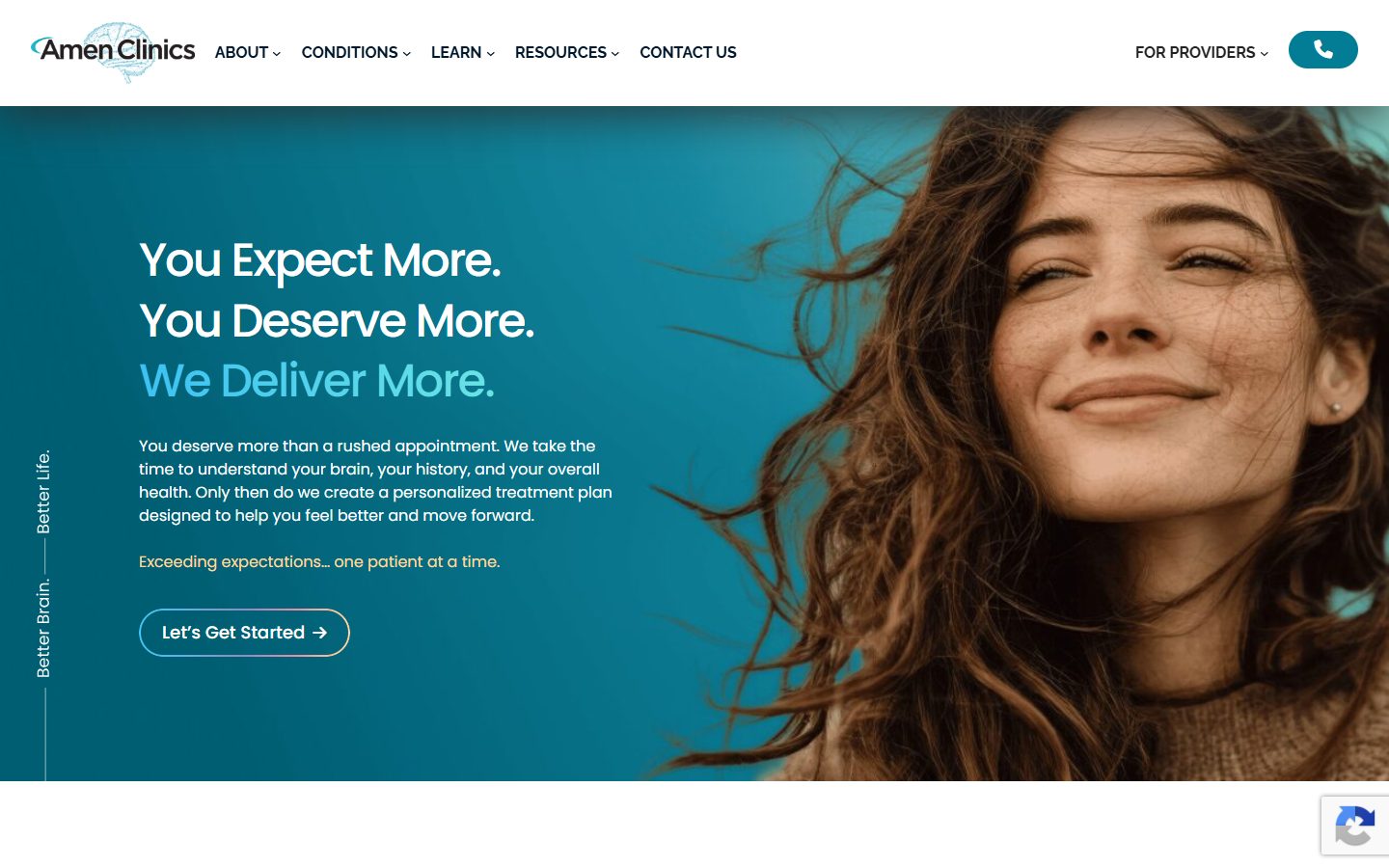 Amen Clinics website, above the fold