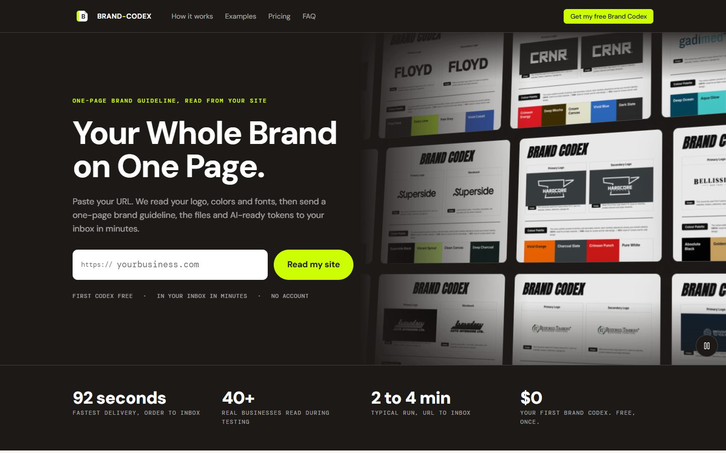 Brand Codex website, above the fold