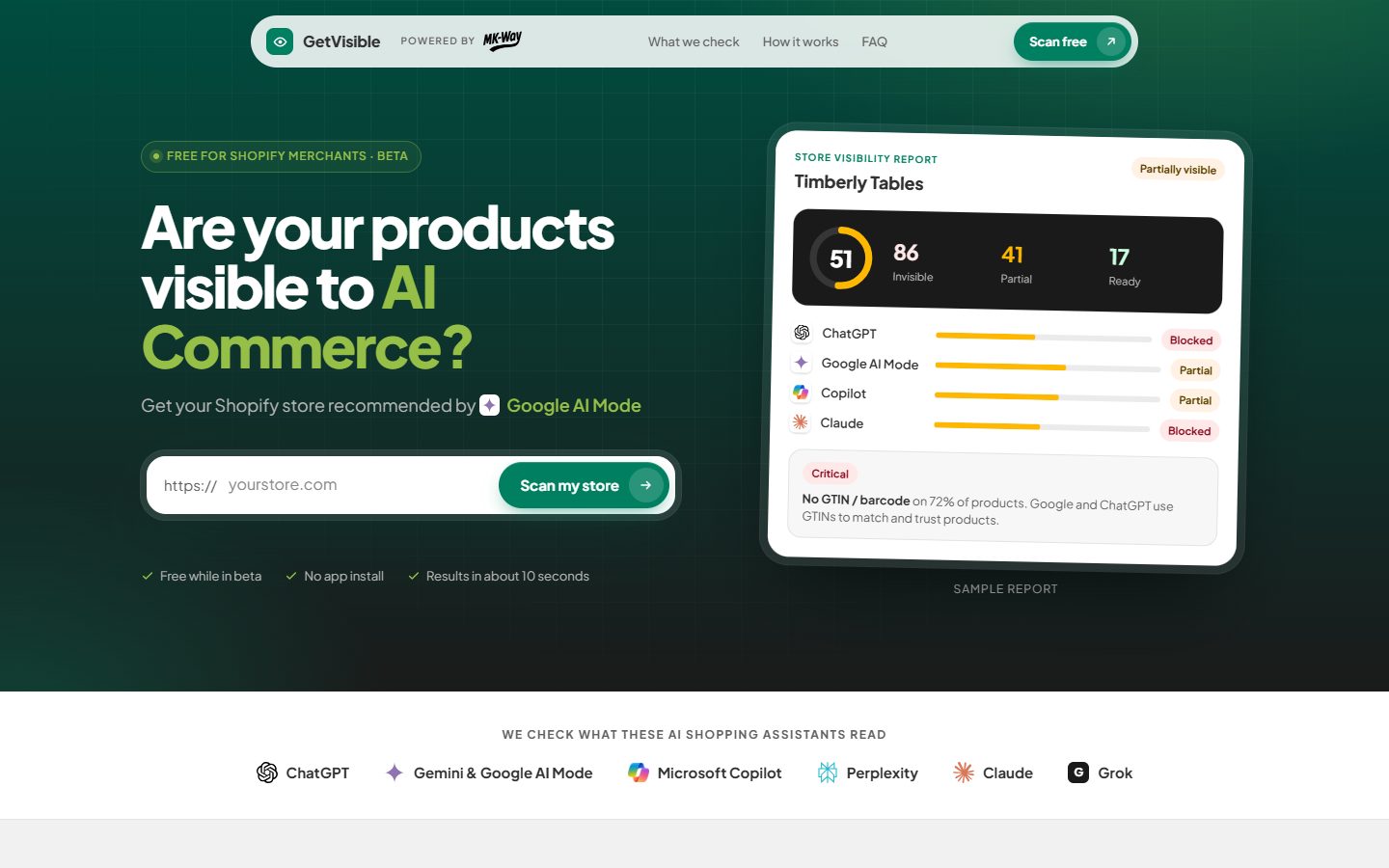 GetVisible.store website, above the fold