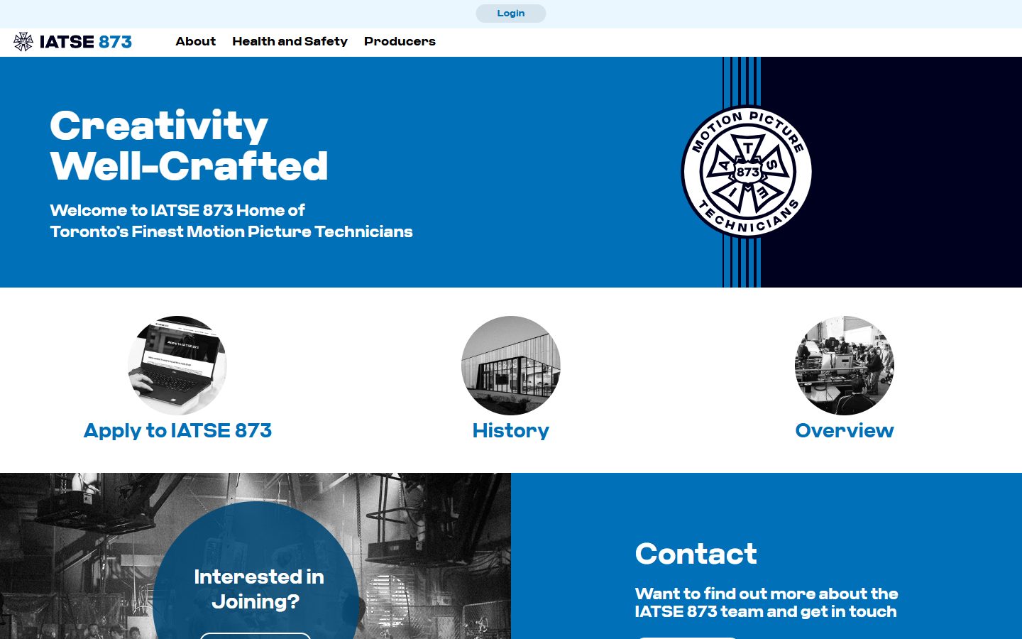IATSE 873 website, above the fold