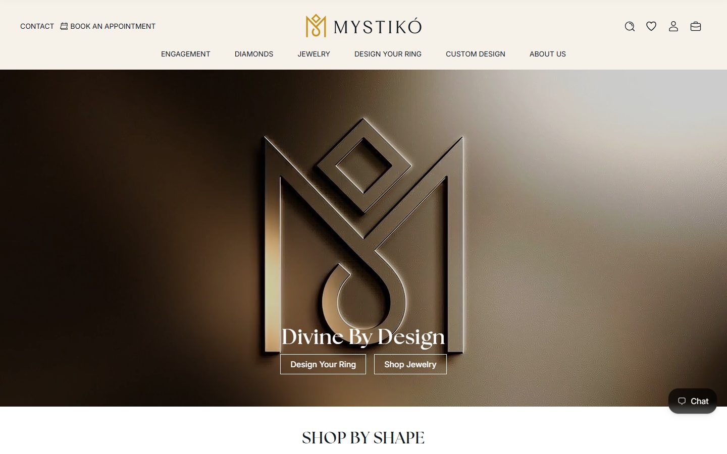 Mystikó website, above the fold