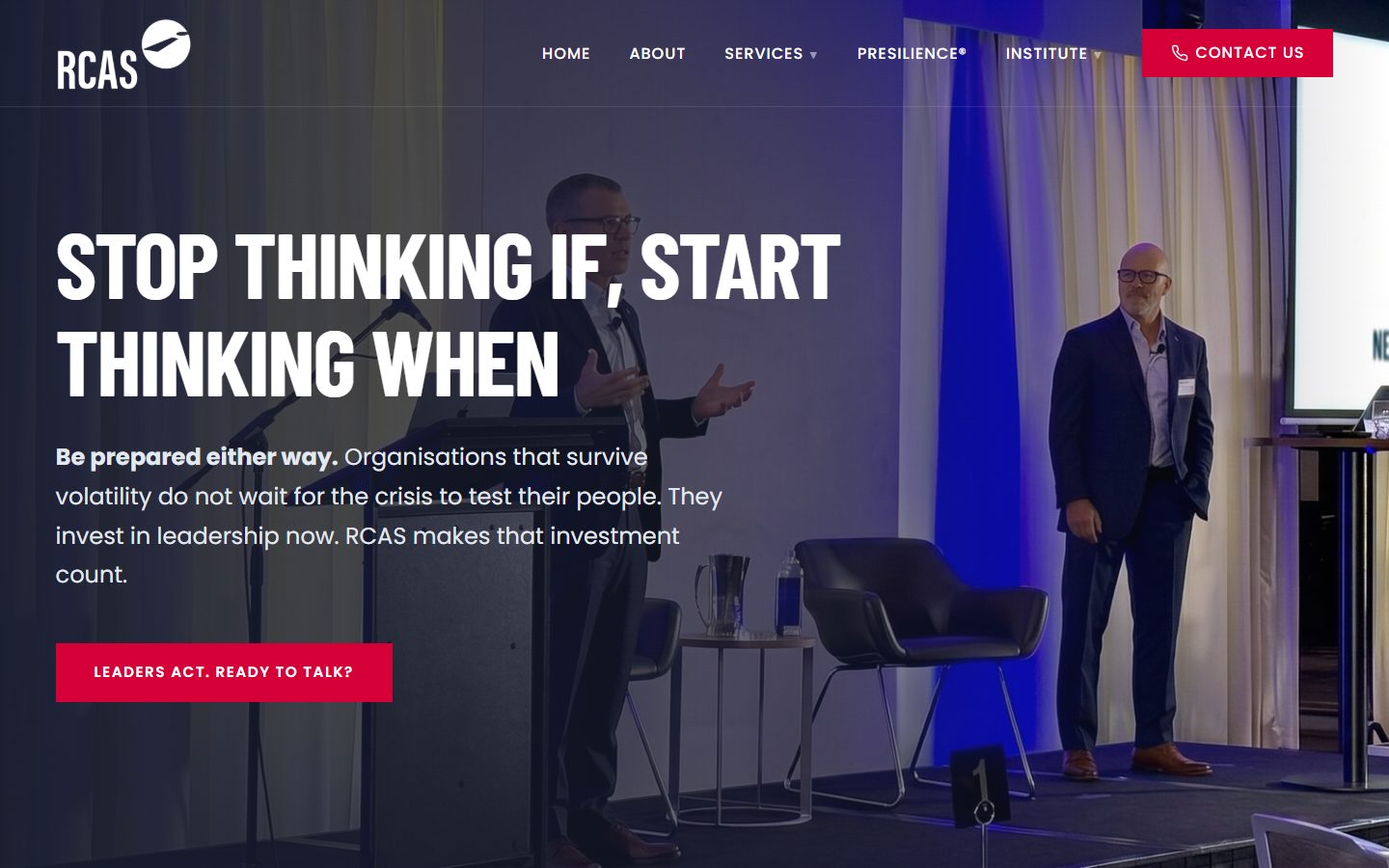 RCAS website, above the fold