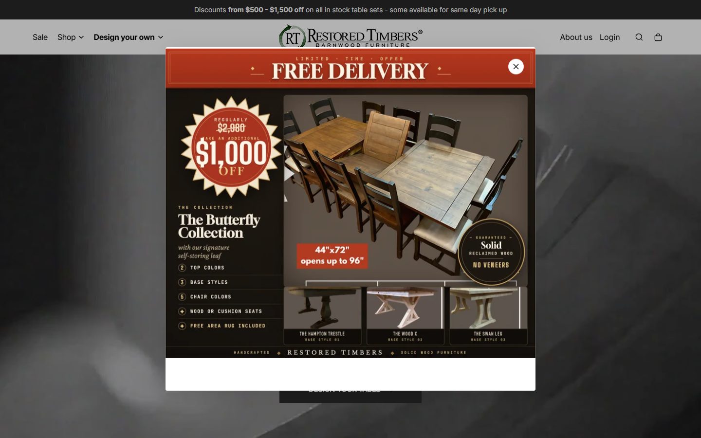 Restored Timbers website, above the fold