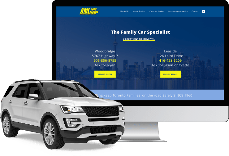 AML Auto Service home page on a desktop