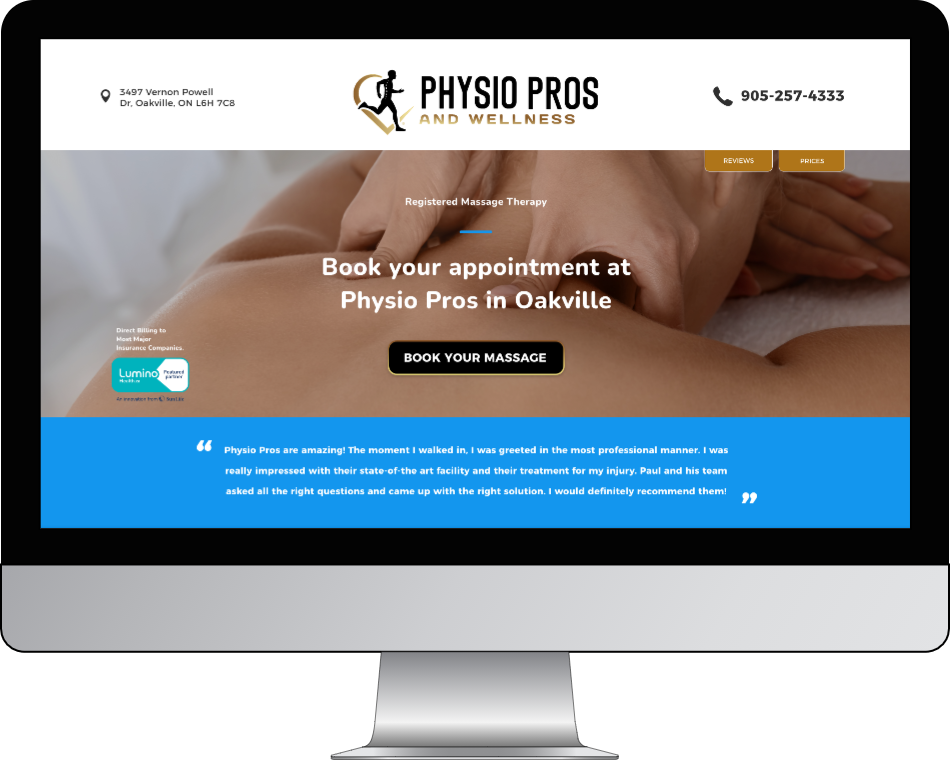 Physio Pros PPC - a desktop homepage