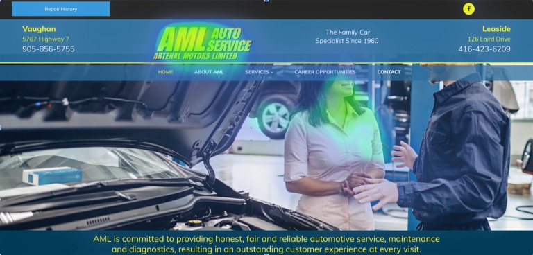 AML Auto Service main page with highlights 2