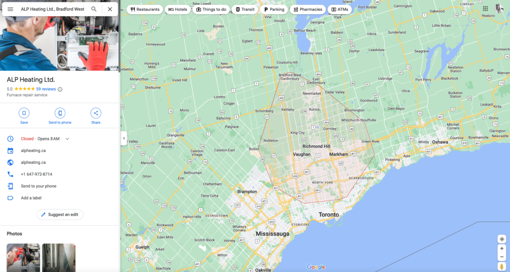 How to adda a business to Google Maps - a map of Richmond hill and the surrounding area