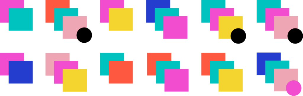 image of twelve color palettes, 6 on top and 6 on bottom using three square boxes that show only 3 different color combinations and 3 groups on the top level of 6 color combinations have a black circle